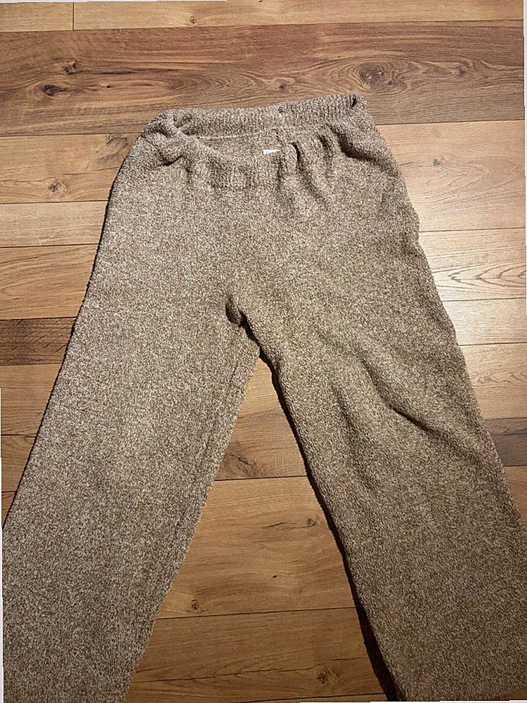 Damen Jogginghose S Beige Frottee Polyester Regular Fit gerades Bein elast. Bund