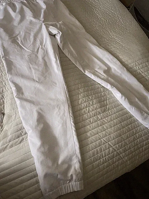 Damen Jogginghose S weiß unifarben Polyester Kordelzug Reißverschlusstasche