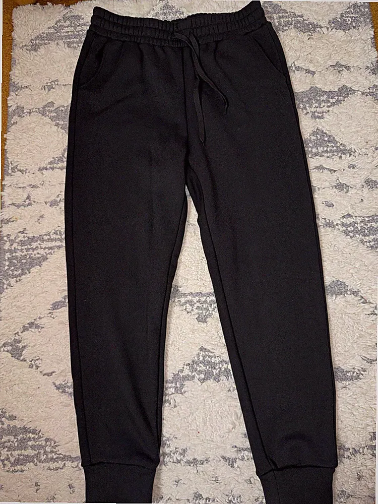 Damen Jogginghose Schwarz Gr. S Polyester Fleece Zugband elast. Bund tapered