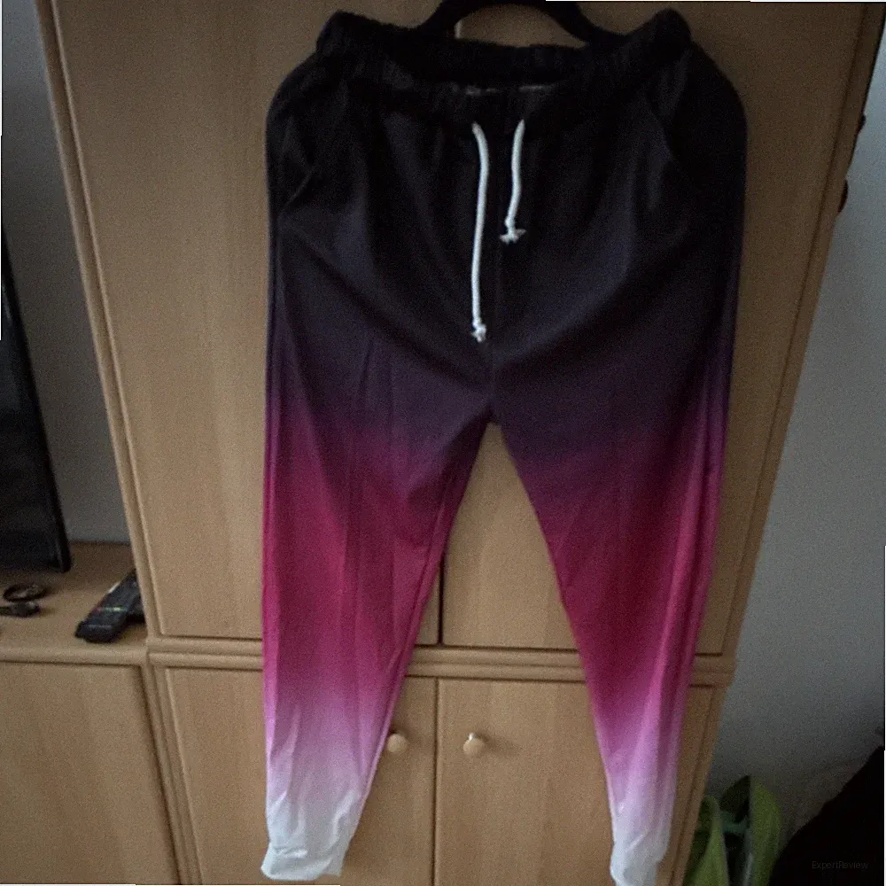 Damen Jogginghose Schwarz/Pink/Weiß Farbverlauf, Zugband, elastischer Bund