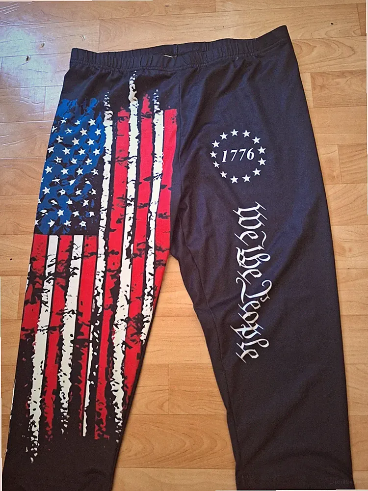 Damen Jogginghose Schwarz/Rot/Weiß/Blau Gr. 3XL USA-Flagge Print elastisch