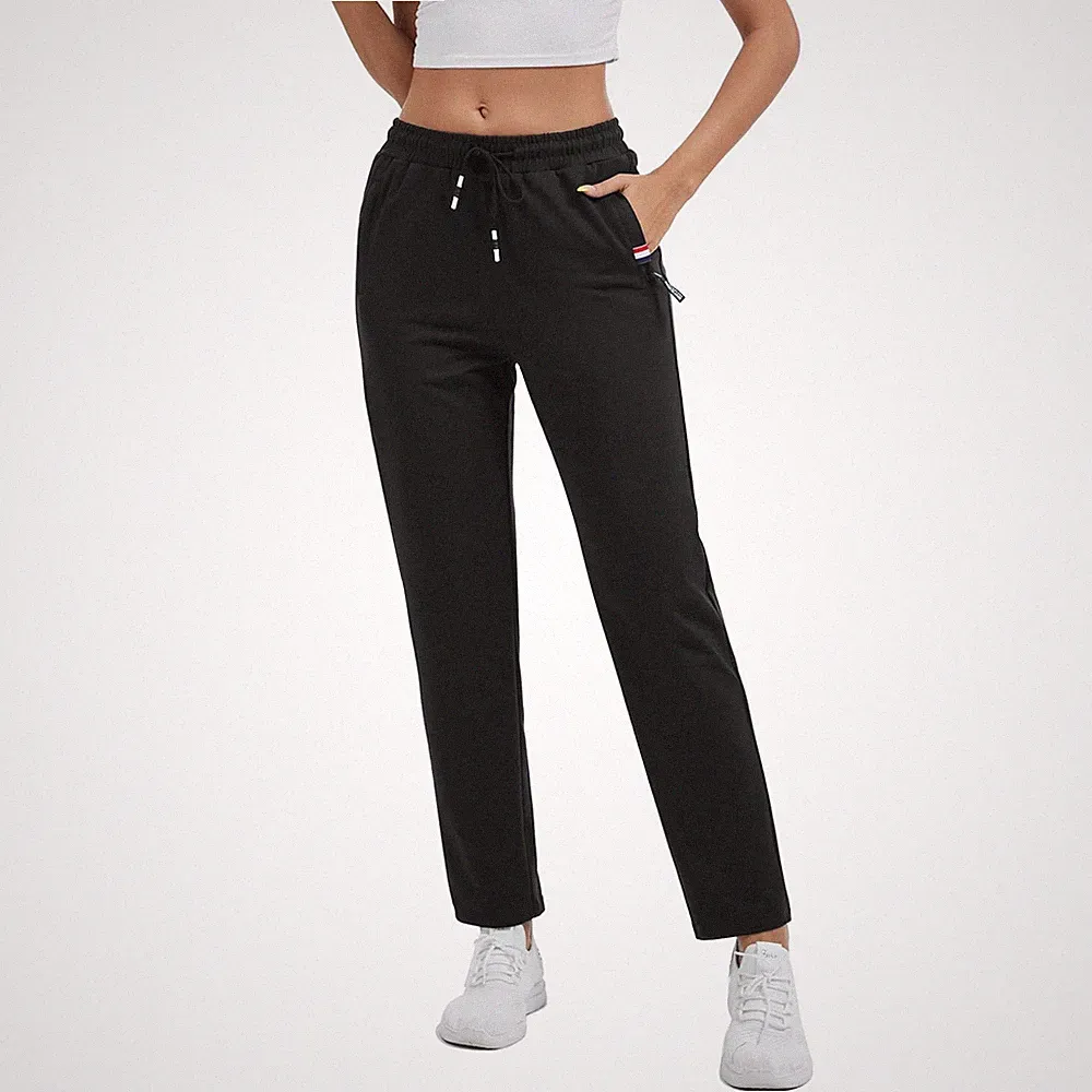 Damen Jogginghose Sporthose Baumwolle Slim Fit Lang Laufhose Freizeit Schwarz L