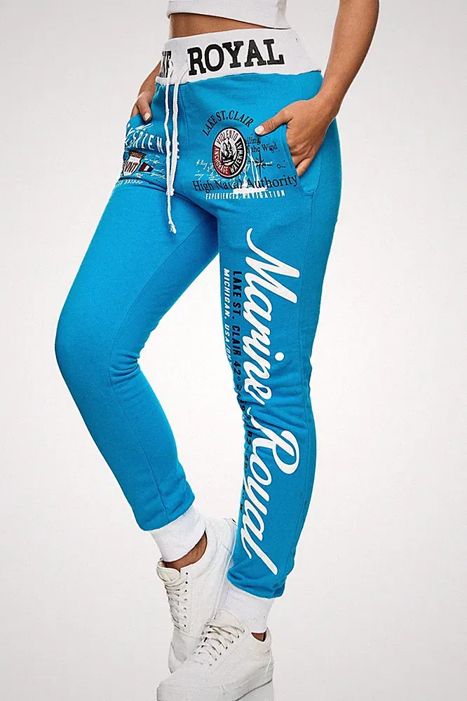 Damen Jogginghose | Sportliche Freizeithose | Ausgefallenes Design Marine Royal