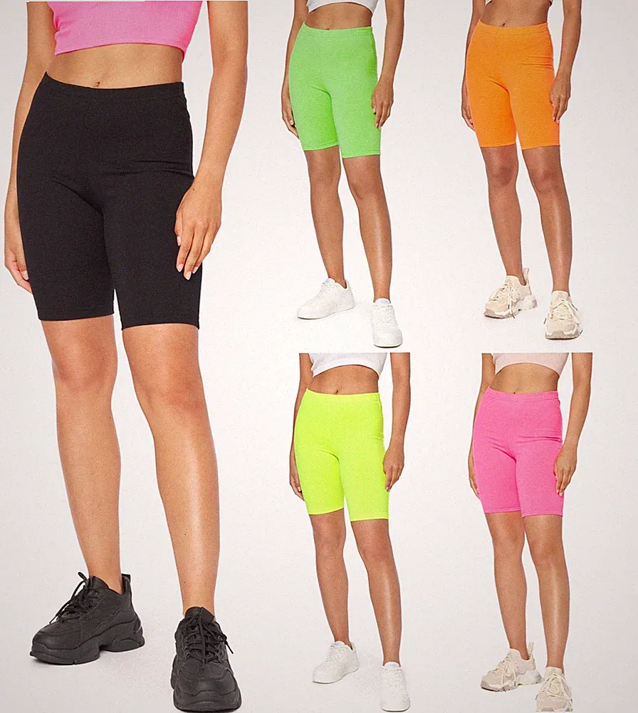 Damen Kurz Neon Leggings Sporthose Jogginghose Radlerhose 80er Jahre