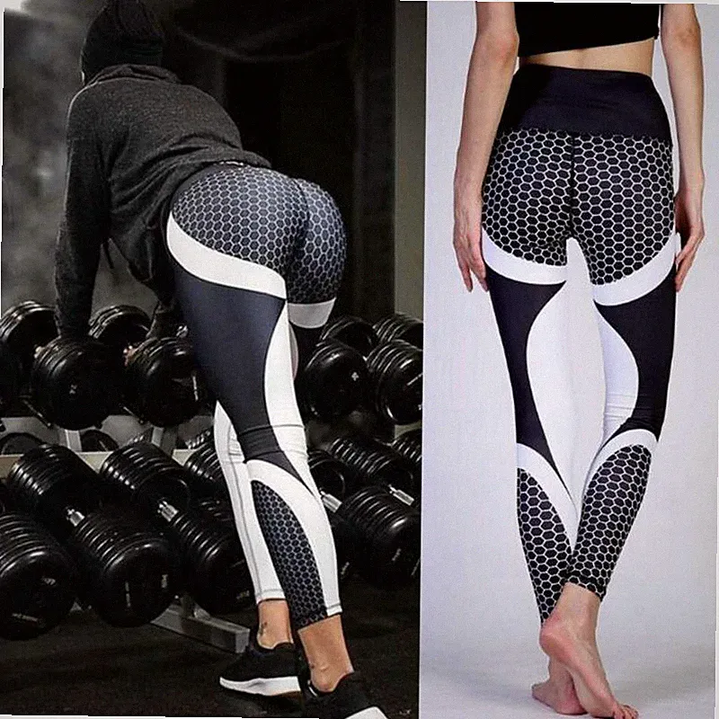 Damen Leggings Bandage Sport Yoga Fitness Leggins Jogginghose Hose Schwarz Weiß/