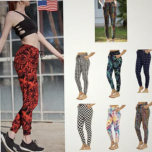 Damen Leggings Jogginghose Super Soft Kordelzug Taschen Yoga Fitness Sport Gym