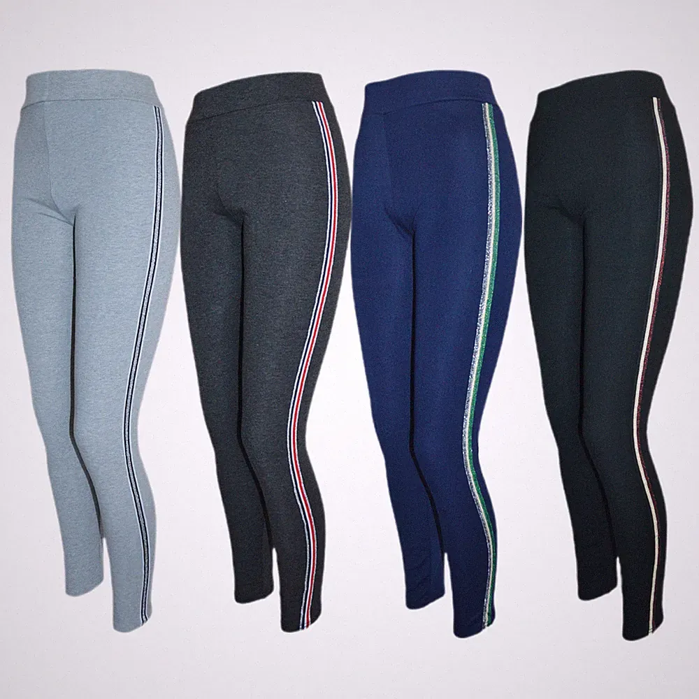 Damen Leggings lange Leggins mit Streifen Sport Jogginghose Fitness Legins M-XXL