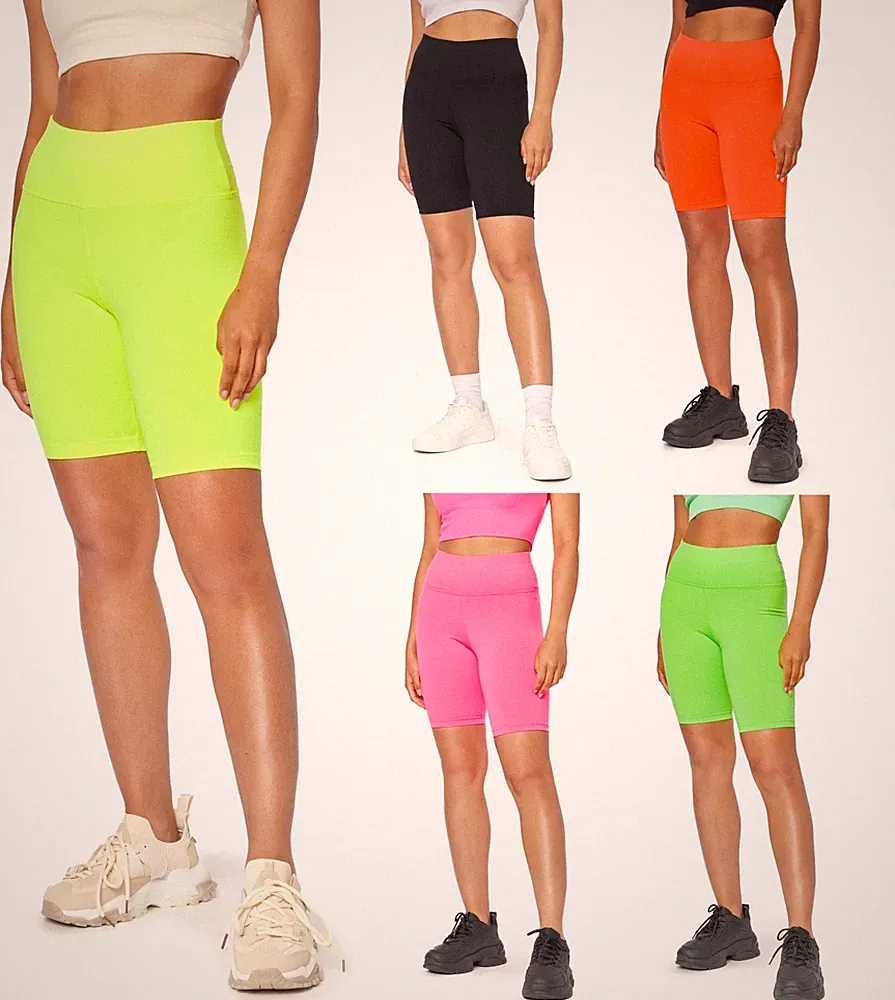 Damen Neon Kurz Leggings Sporthose Jogginghose Radlerhose 80er Jahre