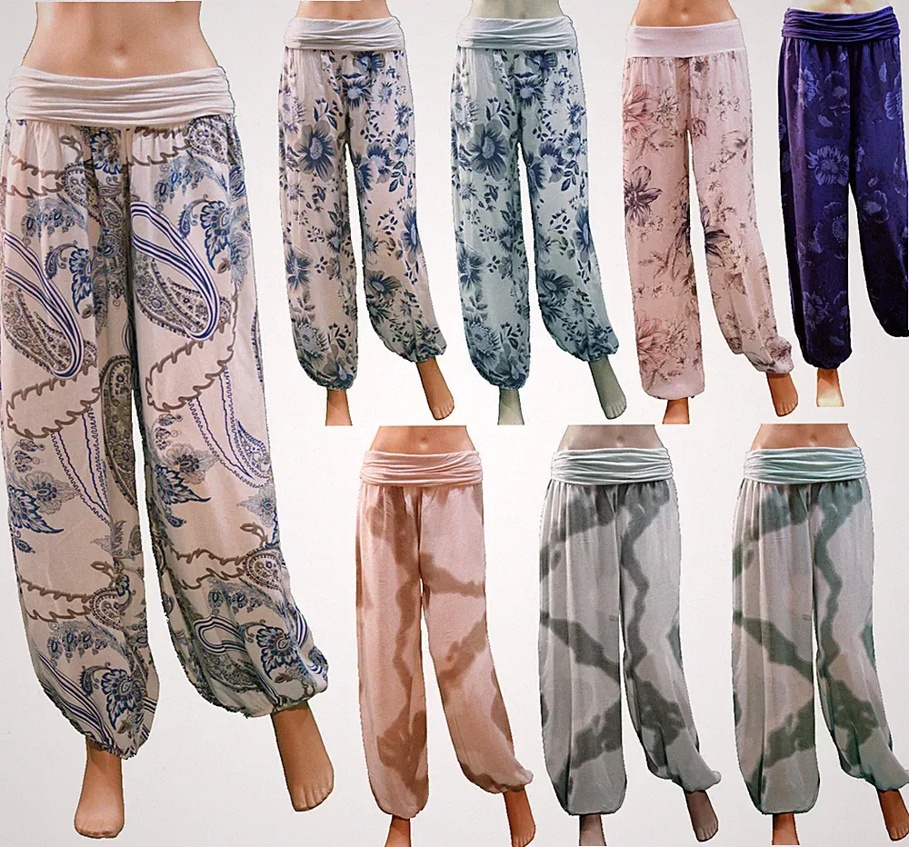 Damen Palazzo Hose Haremshose Yoga Pumphose Weites Bein Pluderhose Sommerhose