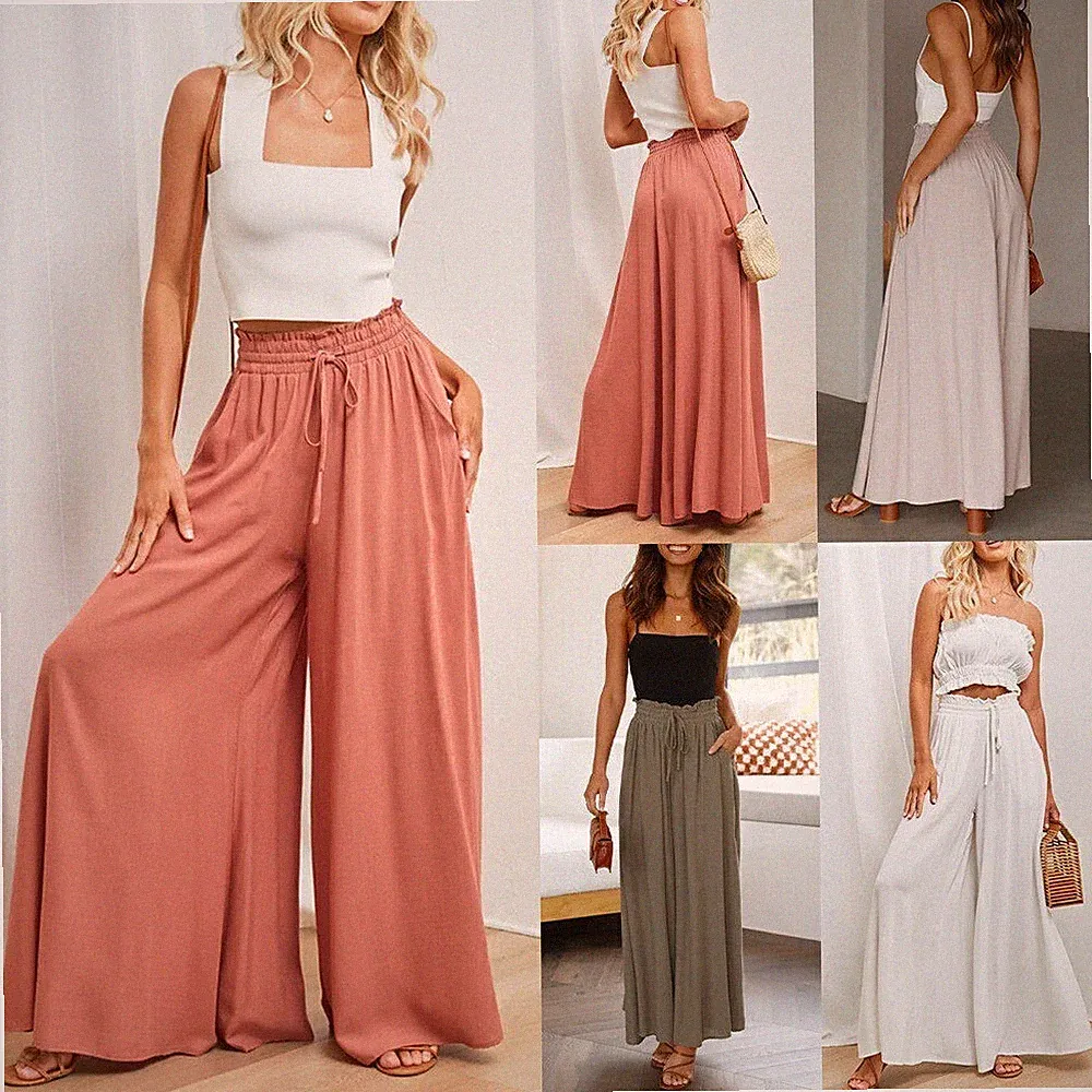 Damen*Palazzo Maxirock Hose*Yoga~ Weites Hosenrock Stoffhose Bein Freizeithose