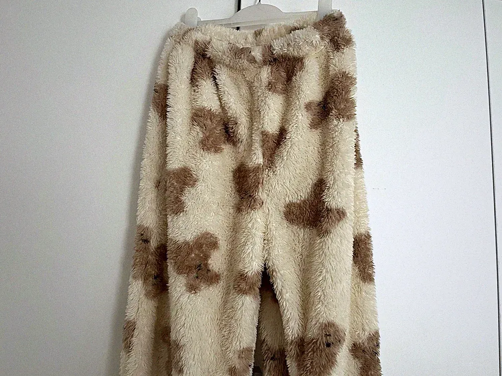 Damen Pyjamahose Jogginghose Fleece Polyester Beige/Braun Tiermuster Zugband