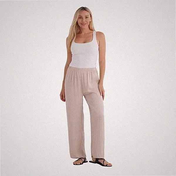 Damen Sommerhose Beige One Size Weite Hose mit Gummibund Leicht & Bequem