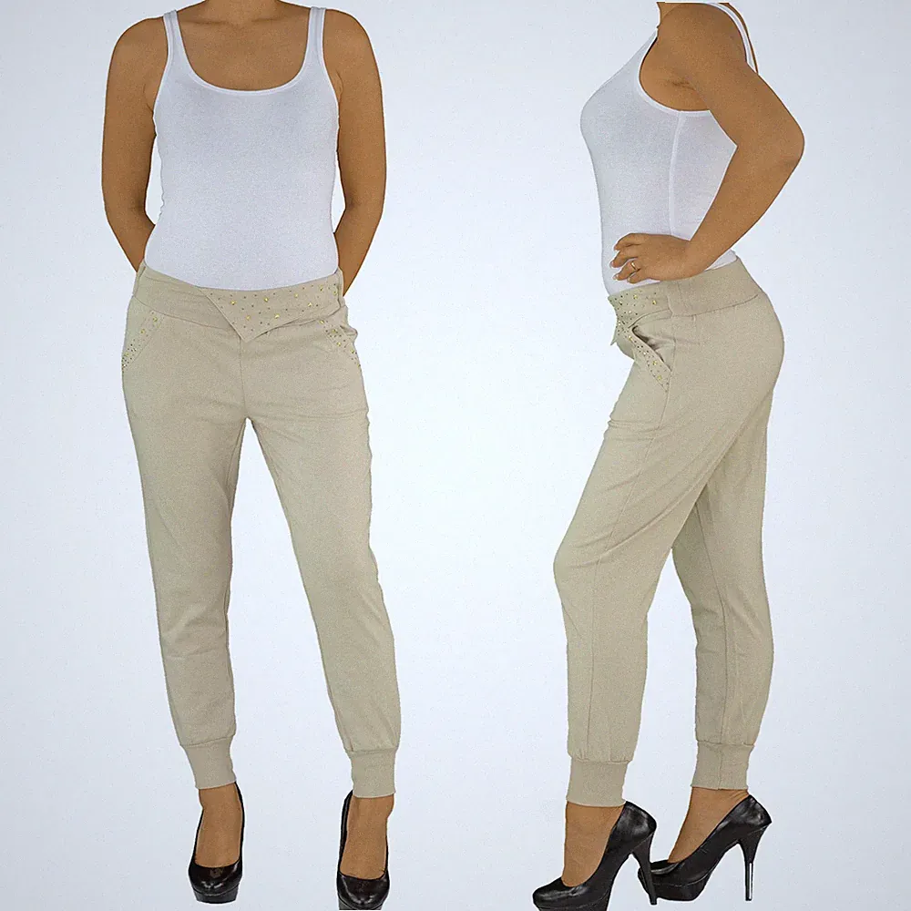 Damen Sporthose Jogginghose Haremshose Trainingshose Yoga Hose Baggy Beige