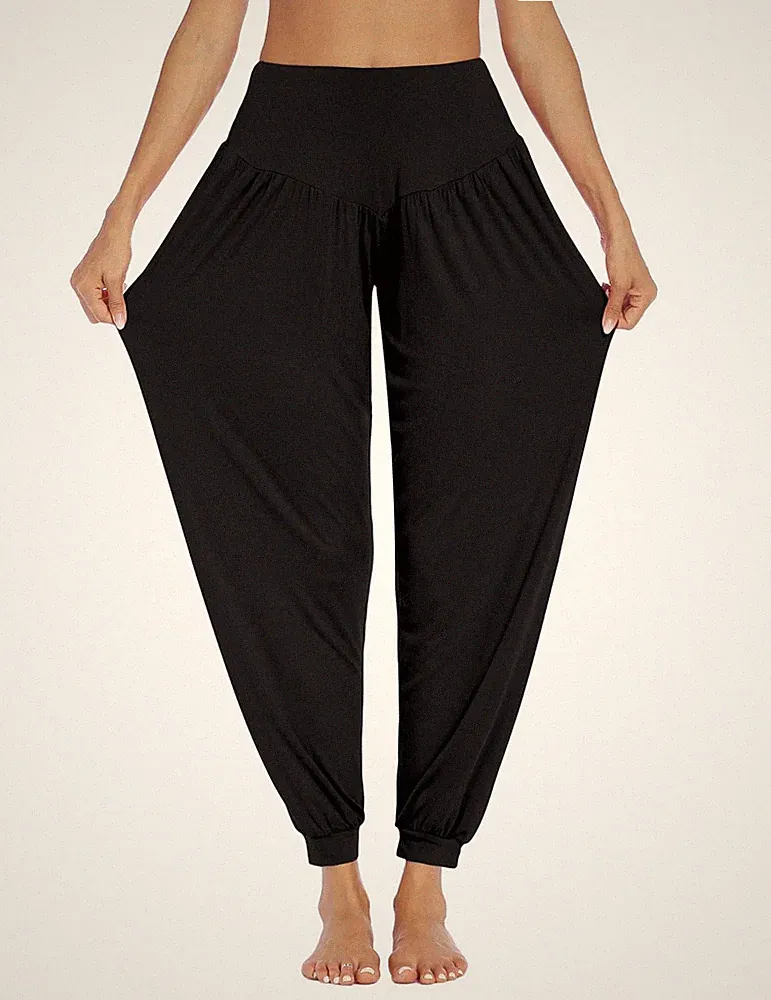 Damen Sporthose Lang Yoga Haremshose High Waist Jogging Freizeithose Schwarz M