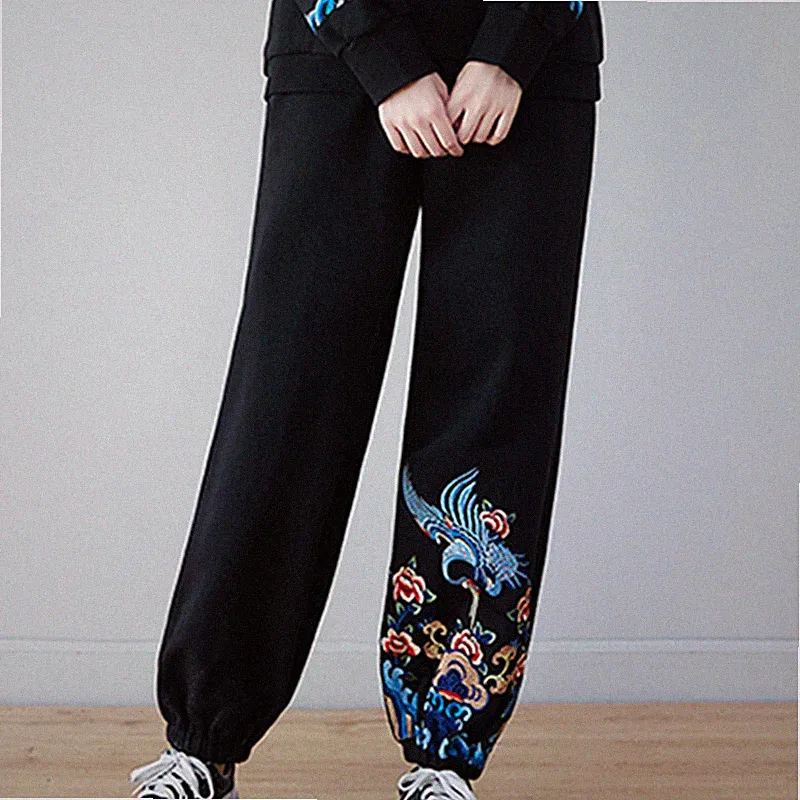 Damen Stickerei Jogginghose SPORTS Hose Kordelzug Taille Chinesisch Retro