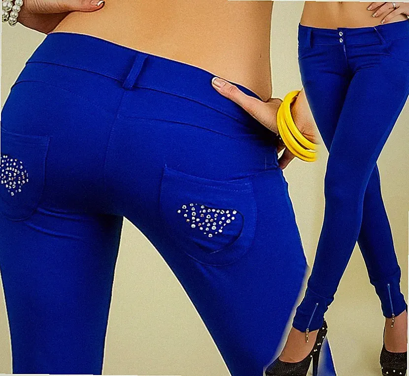 Damen Stretch Hüft Hose Stoff Röhre skinny Strass S 34 M 36 L 38 XL 40 XXL 42
