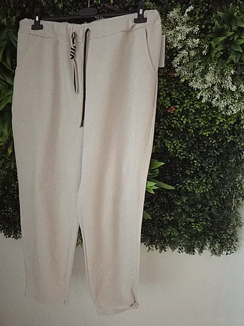 Damen Stretchhose Creme Beige Viskose Schlupfhose Oversize Gr. 48–58 Neu