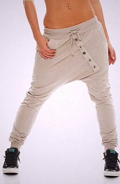 Damen Sweathose mit Knopfleiste Baggy Freizeithose Jogging 8023