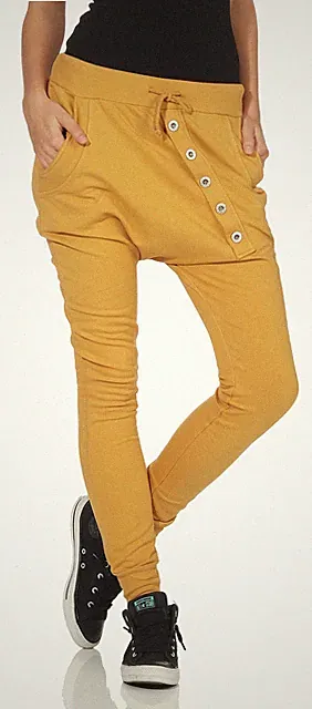 Damen Sweathose mit Knopfleiste Baggy Freizeithose Jogging 8023