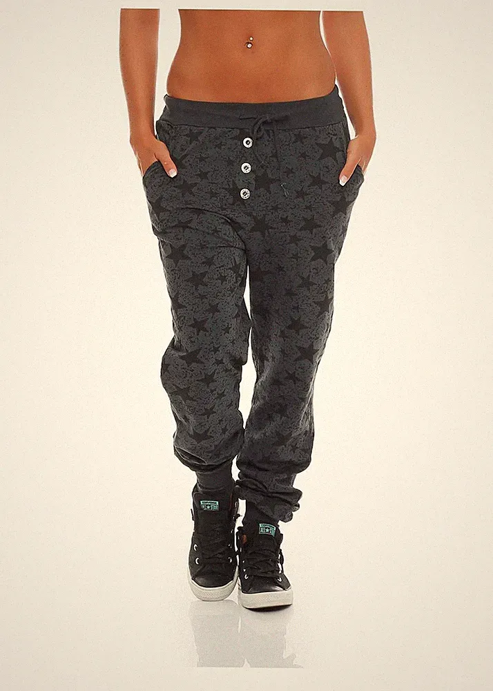 Damen Sweathose mit Star Print Baggy Boyfriendhose Stern 8020