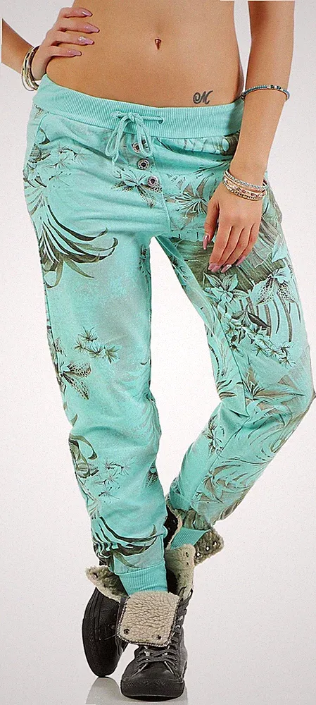 Damen Sweatpants mit Jungle-Print Boyfriend Jogginghose 83728