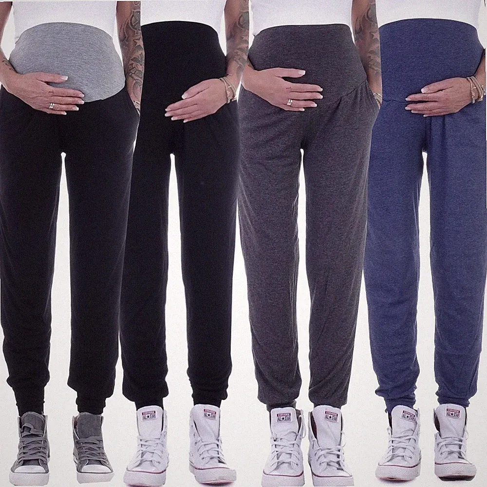 Damen Umstands Jogginghose Schwangerschafts Hose Freizeithose Mode Bauchband B17