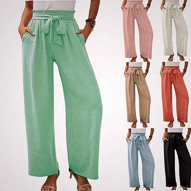 Damen Weit Sommer Leicht Bequem Freizeithose Sommerhose Strand Hose Hosen