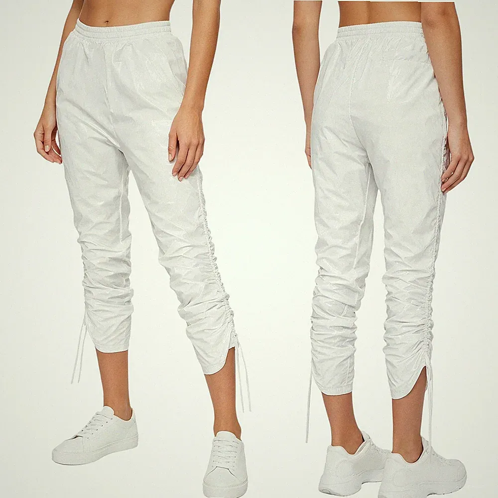 Damen Wetlook Pvc Leggings Mit Kordelzug Länge Metallic Jogginghose Stretch