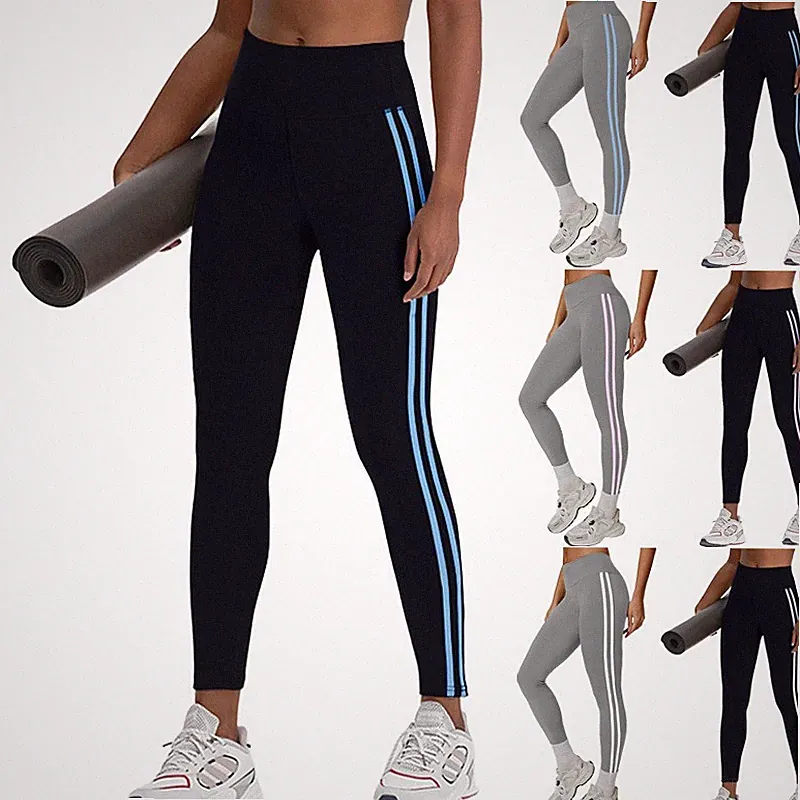 Damen Yogahosen lange Leggins Streifen Sport Jogginghose Fitness Trainingshose