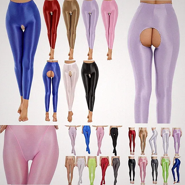 DE Damen Glänzende Wetlook Stretch Schlupfhose Clubwear Party Hose Nachtclub
