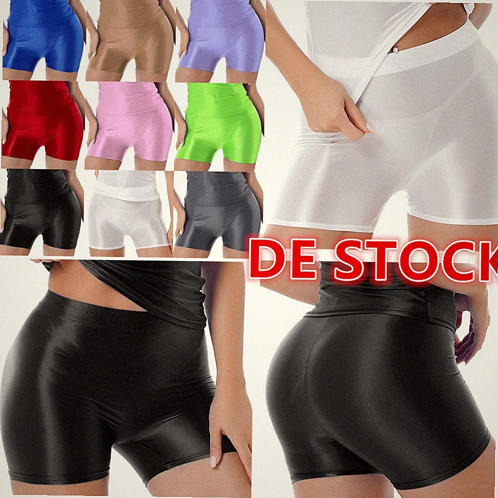 DE Damen Glossy Shorts Kurze Sporthose Jogginghose Laufshorts Gym Fitness Short