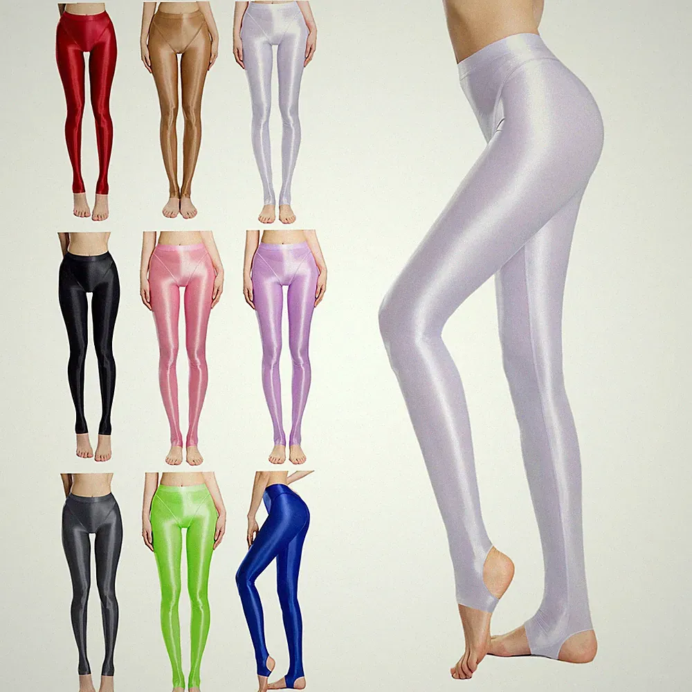DE Damen Glossy Strumpfhosen ohne Fuß Halb Durchsichtige Pantyhose Leggings