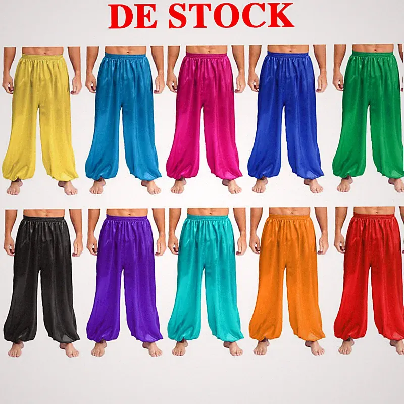 DE Herren Aladinhose Lang Haremshose Pumphose Satin Hose Halloween Kostüm Hosen