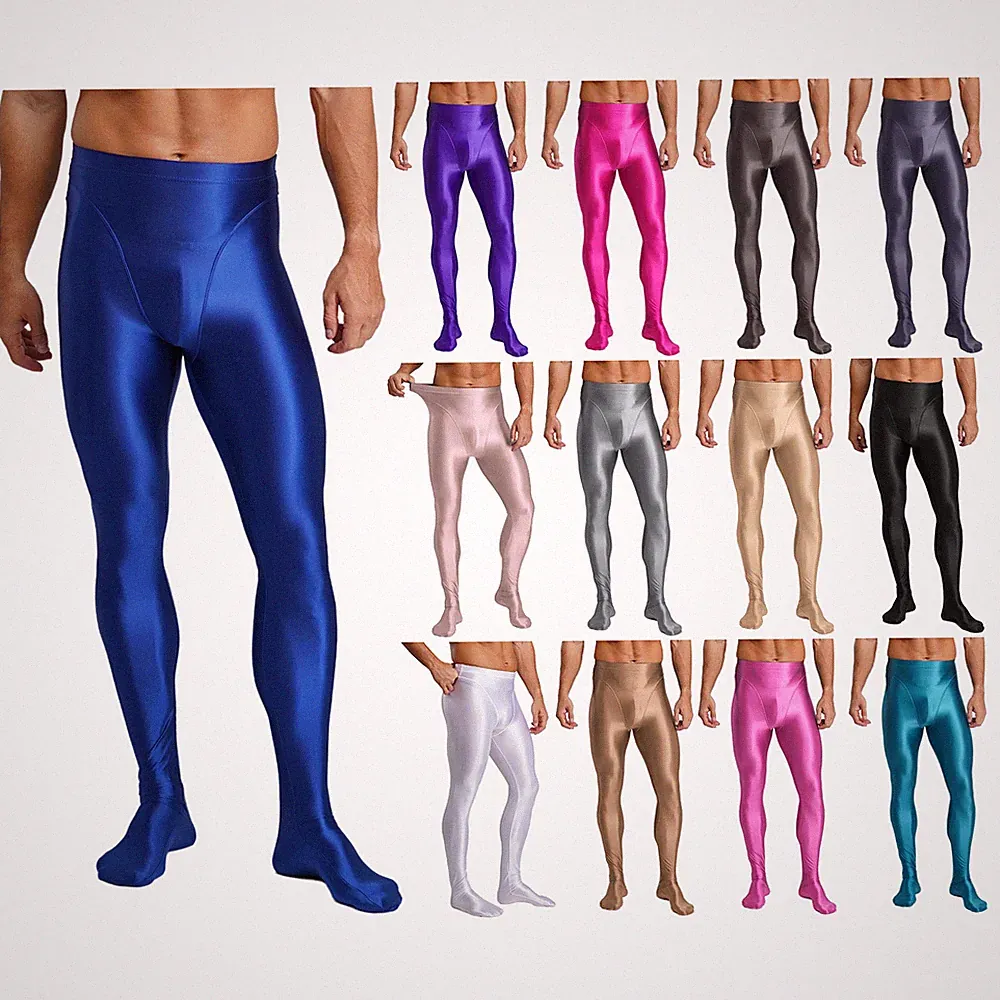 DE Herren glänzende elastische Strumpfhose gefälschte 2-teilige Leggings Fitness