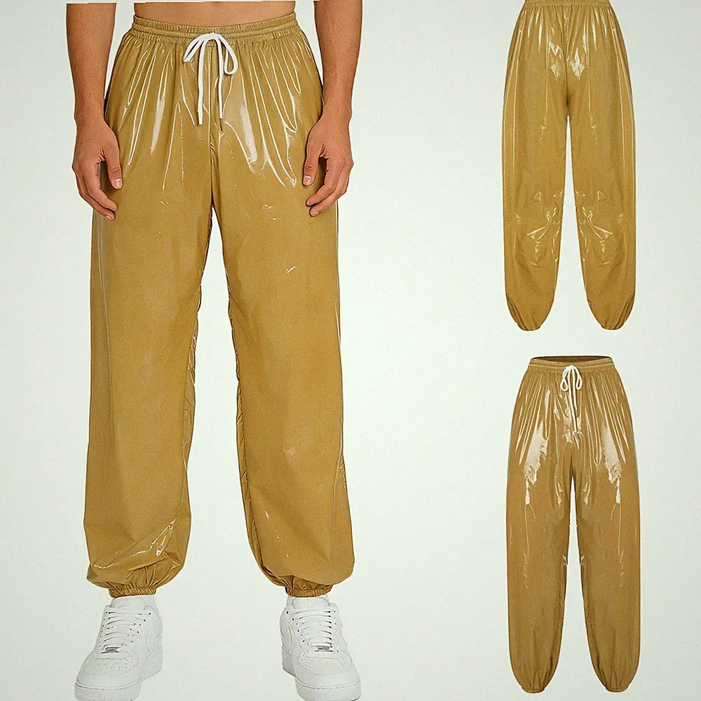 DE Herren Glänzende Trainingshose mit Kordelzug Wasserdicht Hose Jogginghose
