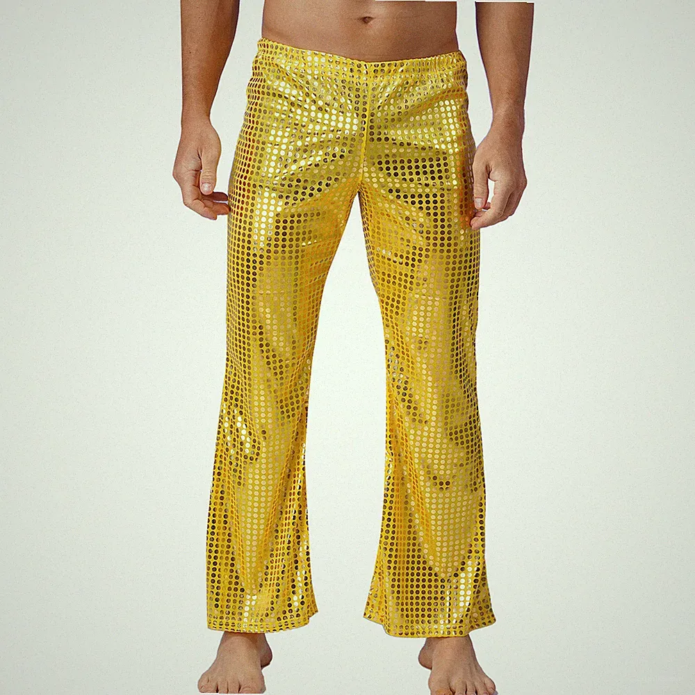 DE Herren Hose Glänzend Metallisch Jazzpants Jogginghose Karneval Disco Clubwear