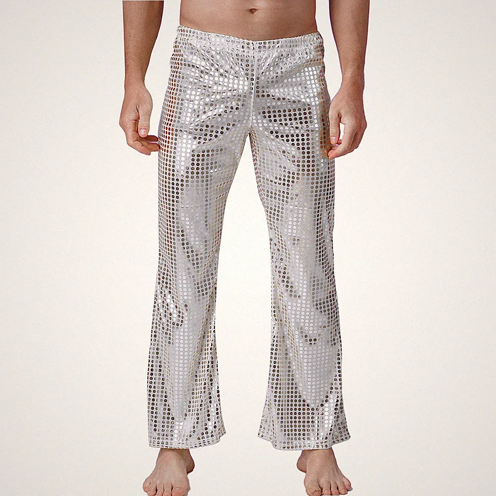 DE Herren Hose Glänzend Metallisch Jazzpants Jogginghose Karneval Disco Clubwear