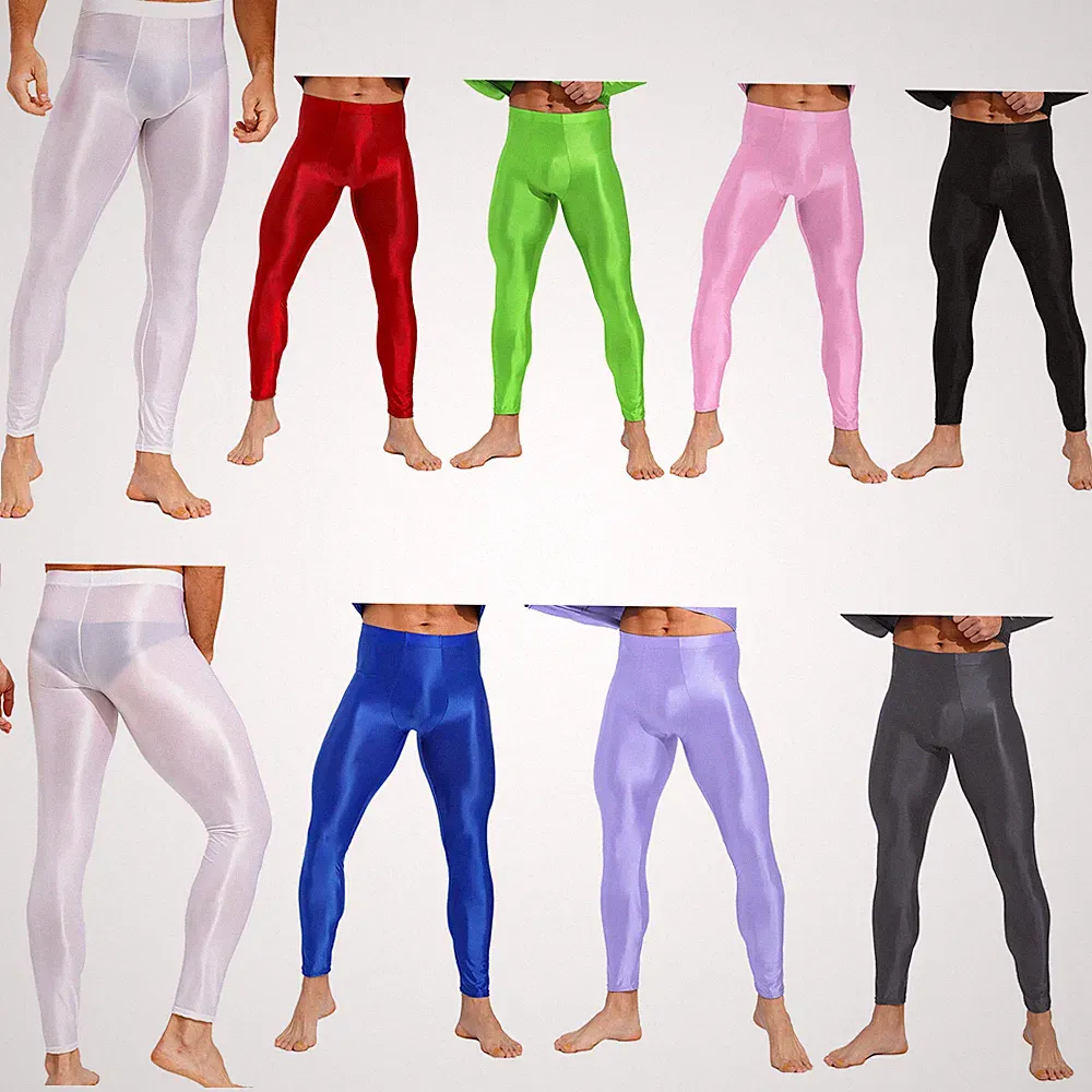 DE Herren Leggings Glänzend Hosen Fitness Kompressionshose Sommer Sportleggins