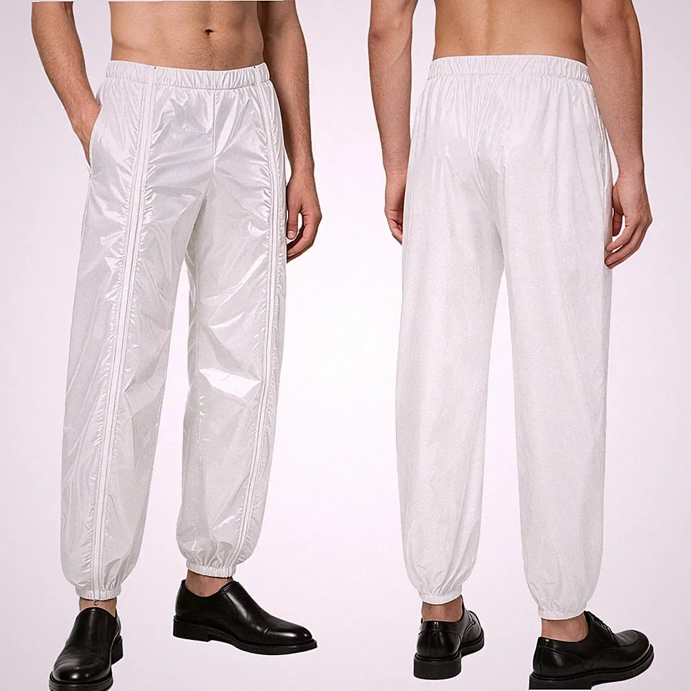 DE Herren Vinyl Wasserdichte Hose Glänzende Trainingshose Jogginghose Clubwear