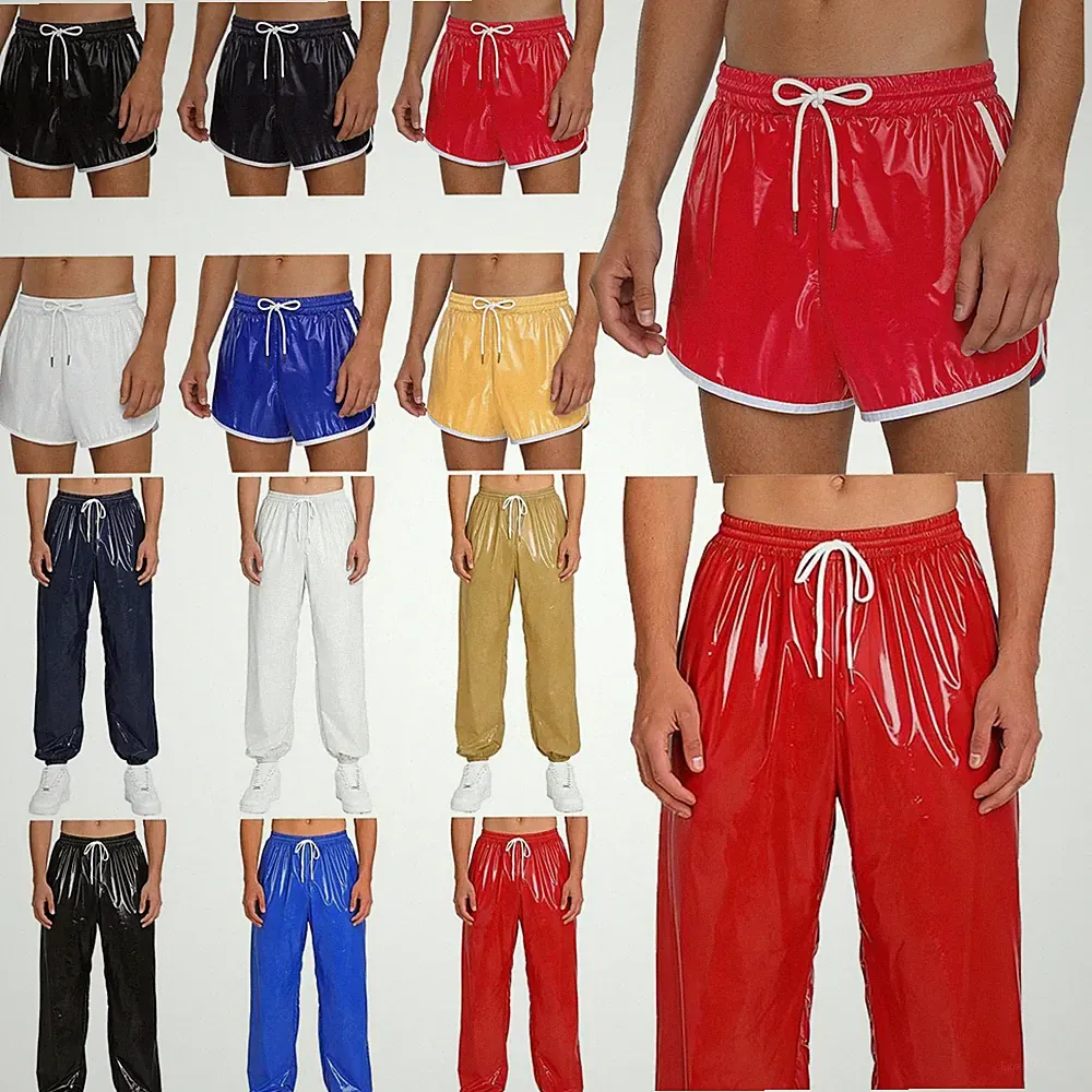DE Herren Wetlook Sporthose Jogginghose Wasserdichte Haremhosen Regenhosen