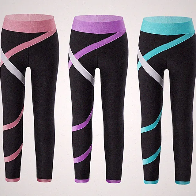 DE Mädchen Sport Leggings Lange Sporthose Fitnesshose Stretchy Training Hosen