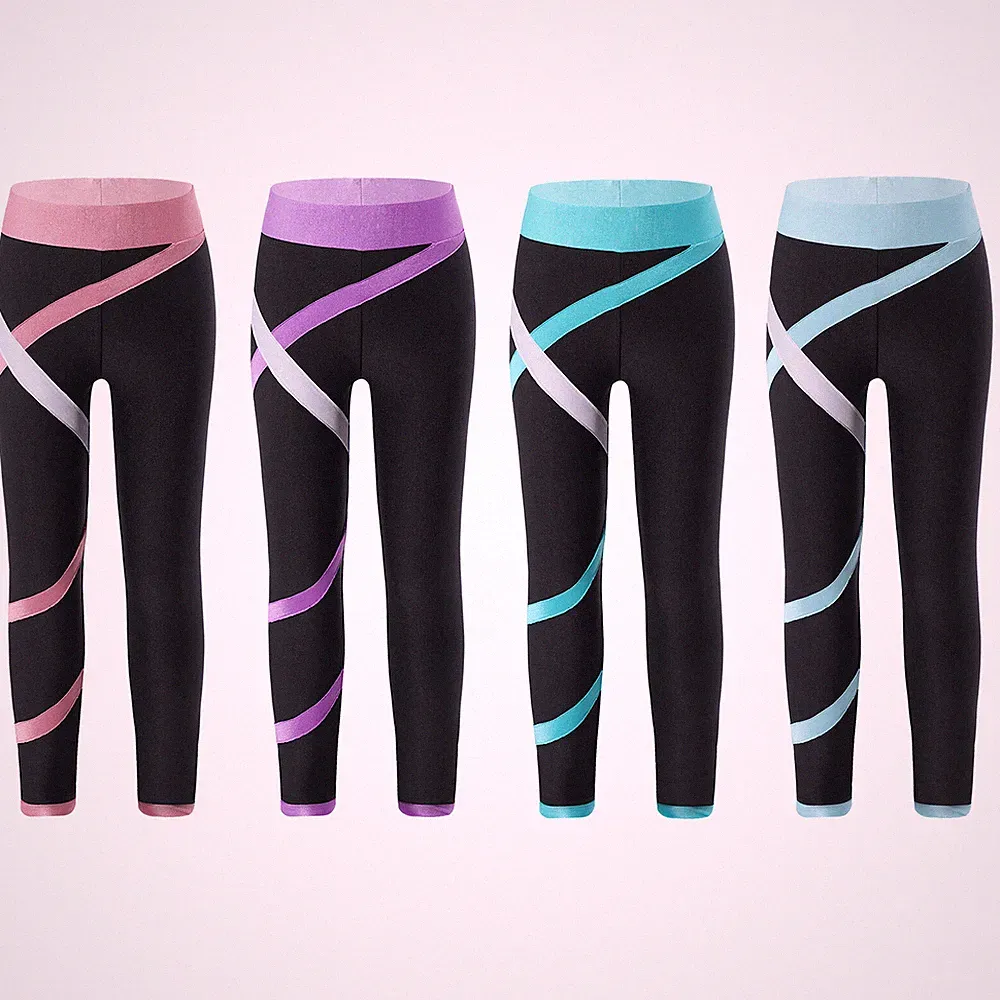 DE ranrann Mädchen Eiskunstlauf Hose Farbblock Eislaufen Ballett Tanzen Legging