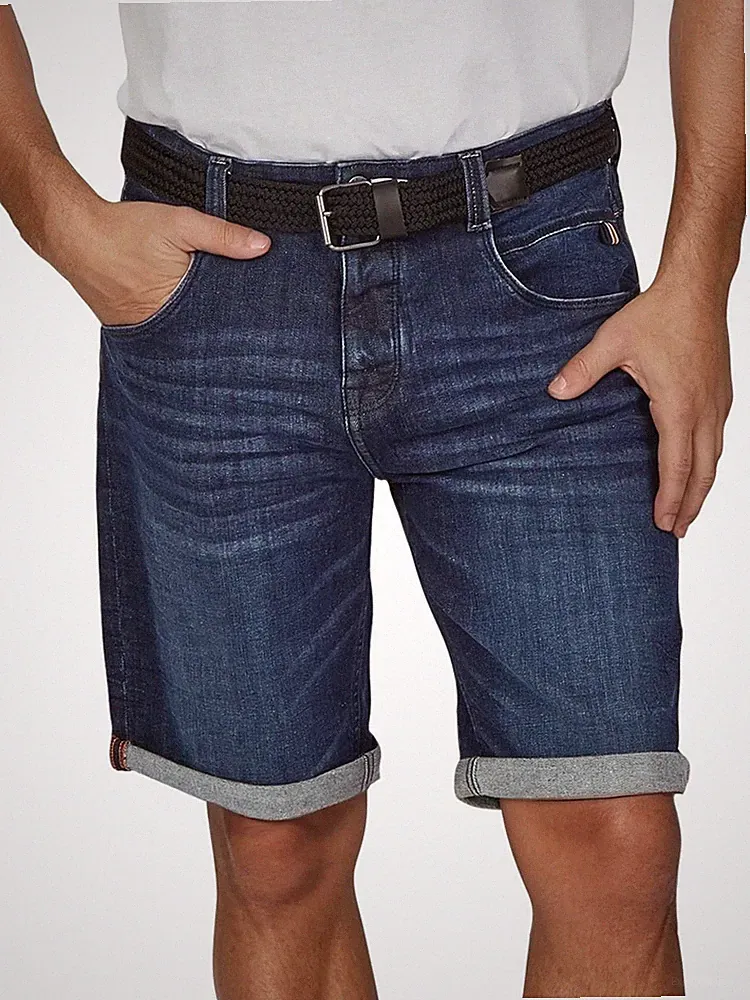 DENIMFY Jeans Shorts Herren Stretch Kurz mit Gürtel Regular Fit DFBo Kurze Hosen