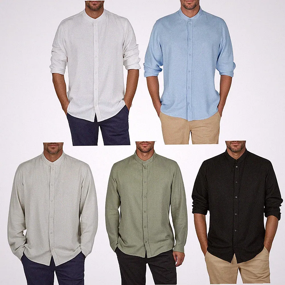 DENIMFY Leinenhemd Herren Langarm Regular Fit DFJesper Hemd Freizeithemd