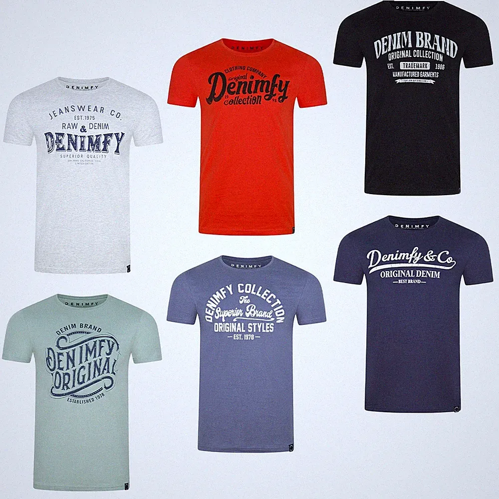 DENIMFY Tshirt Herren Baumwolle Regular Fit DFNuri 4er Pack Set Rundhals Kurzarm