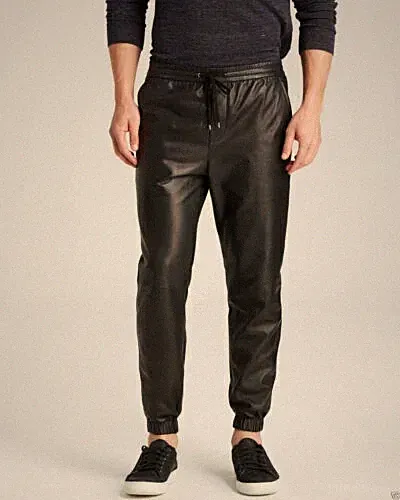 Designer schwarze Jogginghose stilvolle Freizeitkleidung 100 % echtes Lammled...