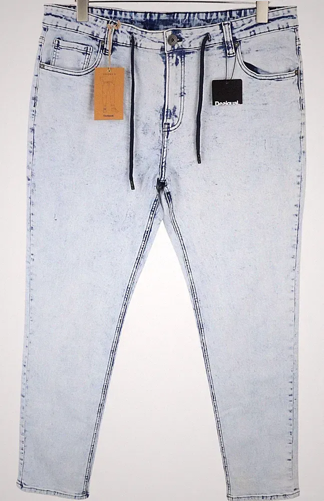 DESIGUAL Ares Herren Jeans W36 Jogger Kordelzug Washed Blau Baumwolle Stretch *