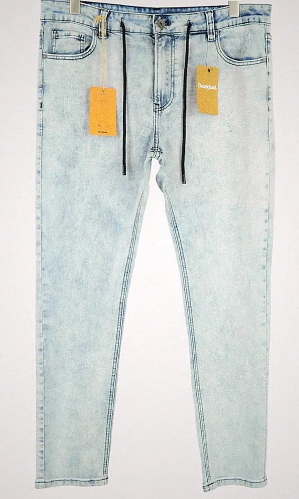 DESIGUAL Jogger Herren Jeans UK16 Slim Baumwollmischung Stretch Washed Hellblau *