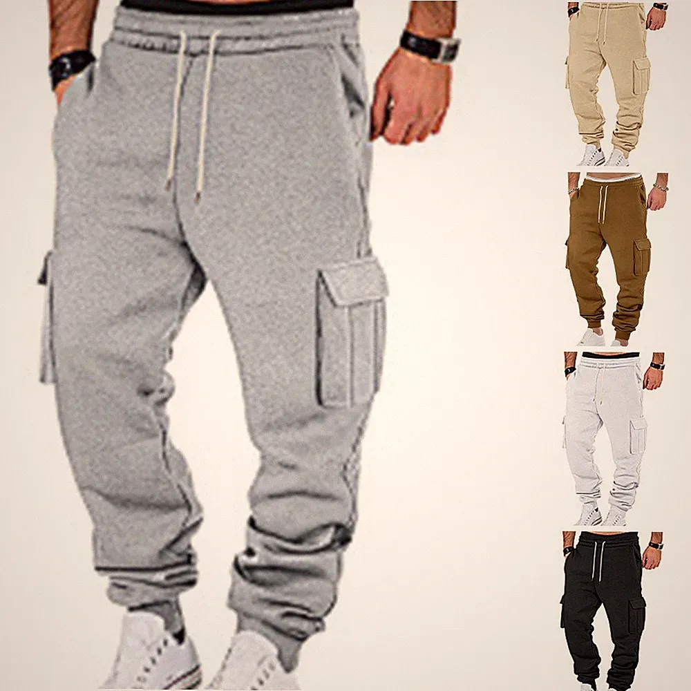 Dicke Fleece gefütterte Herren Jogginghose Cargohose mit Kordelzug für Freizei
