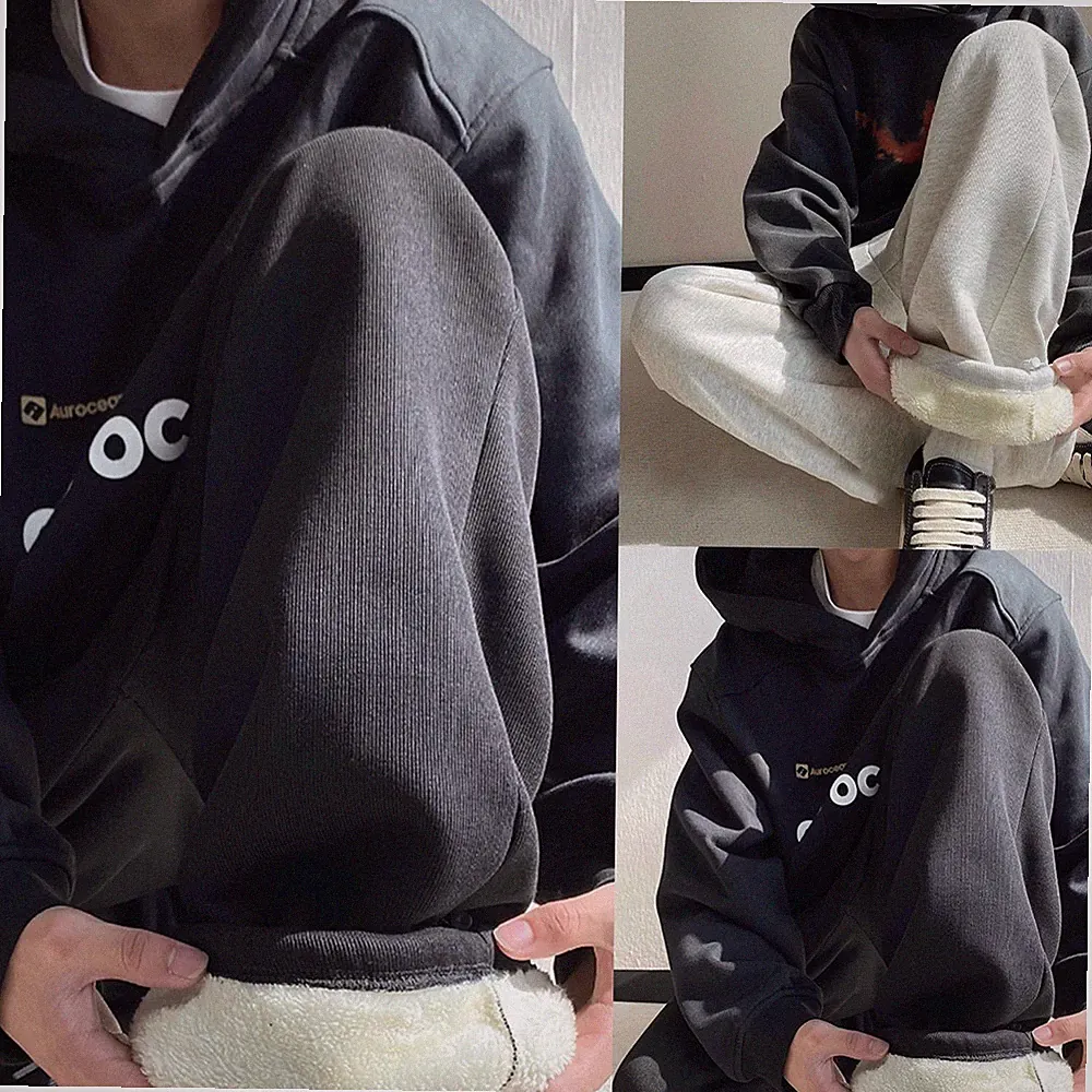 Dicke Fleece-Jogginghose für Herren locker gerade Hose für Winterkleid